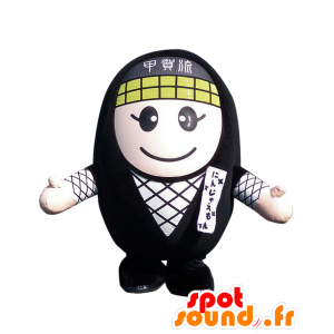Mascot Ninjaemon, negro e branco, redondo e sorrindo - MASFR25285 - Yuru-Chara Mascotes japoneses