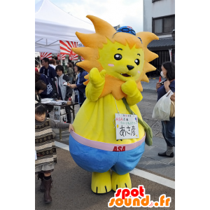 La mascota de Asa león amarillo y naranja con pantalones cortos azules - MASFR25288 - Yuru-Chara mascotas japonesas