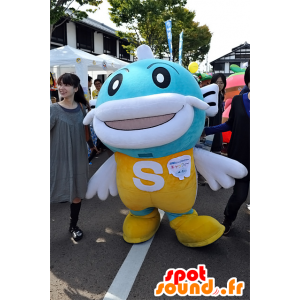 Caffy mascotte, pesce giallo e blu, gigante e divertimento - MASFR25289 - Yuru-Chara mascotte giapponese