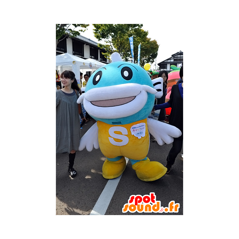 Caffy mascot, yellow and blue fish, giant and fun - MASFR25289 - Yuru-Chara Japanese mascots