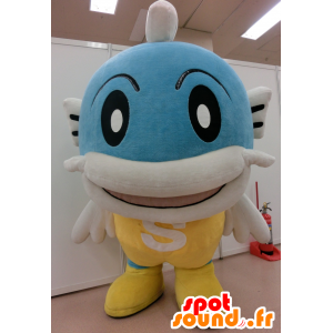 Mascot Caffy, geel en blauw vis, reuze en plezier - MASFR25289 - Yuru-Chara Japanse Mascottes