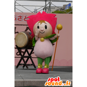 Maskottchen kleiner König, spaßvogel, gekleidet rosa und grün - MASFR25291 - Yuru-Chara japanischen Maskottchen