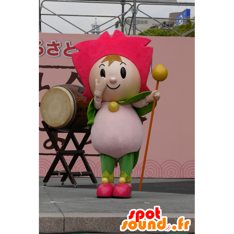 Mascotte de petit roi, de bouffon, en tenue rose et verte - MASFR25291 - Mascottes Yuru-Chara Japonaises