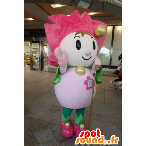 Mascotte kleine koning, nar, gekleed roze en groen - MASFR25291 - Yuru-Chara Japanse Mascottes