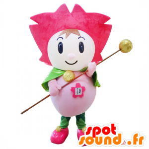 Mascotte kleine koning, nar, gekleed roze en groen - MASFR25291 - Yuru-Chara Japanse Mascottes