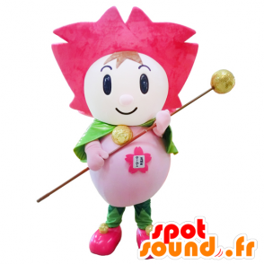 ピンクとグリーンの衣装を着たマスコットの小さな王、道化師-MASFR25291-日本のゆるキャラのマスコット