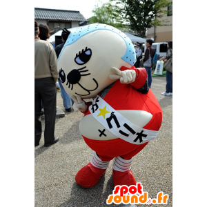 Mascot Iga Gurio, beige ja sininen kissa punainen mekko - MASFR25292 - Mascottes Yuru-Chara Japonaises
