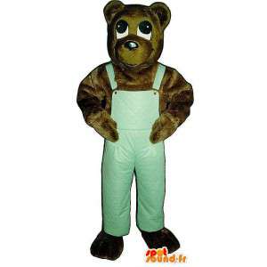 Brun björnmaskot i grön overall - Spotsound maskot