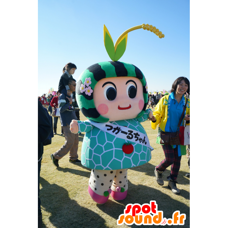 Mascot Tsugaaru-chan, giant watermelon, green and black - MASFR25293 - Yuru-Chara Japanese mascots