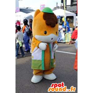 Mascotte Gunma-Chan, orange and white fox, with a cap - MASFR25299 - Yuru-Chara Japanese mascots