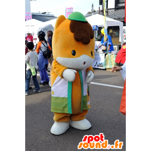 Mascotte Gunma-Chan, naranja y zorro blanco, con una gorra - MASFR25299 - Yuru-Chara mascotas japonesas