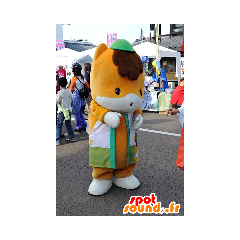 Mascotte Gunma-Chan, orange and white fox, with a cap - MASFR25299 - Yuru-Chara Japanese mascots