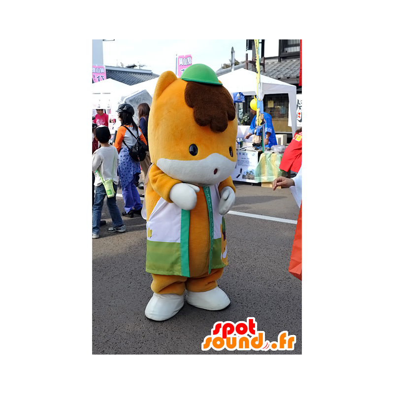 ぐんまちゃんのマスコット、オレンジと白のキツネ、キャップ付き-MASFR25299-日本のゆるキャラのマスコット