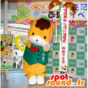 Mascotte Gunma-Chan, arancio e volpe bianca, con un cappuccio - MASFR25299 - Yuru-Chara mascotte giapponese