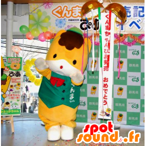 ぐんまちゃんのマスコット、オレンジと白のキツネ、キャップ付き-MASFR25299-日本のゆるキャラのマスコット