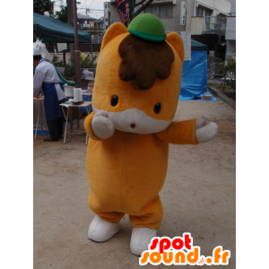 Mascotte Gunma-Chan, orange and white fox, with a cap - MASFR25299 - Yuru-Chara Japanese mascots