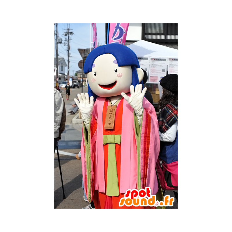 Mascot Himekko tytär pukeutunut vaaleanpunainen, punainen ja vihreä - MASFR25301 - Mascottes Yuru-Chara Japonaises