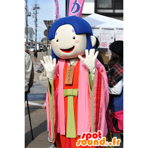 Mascot Himekko tytär pukeutunut vaaleanpunainen, punainen ja vihreä - MASFR25301 - Mascottes Yuru-Chara Japonaises