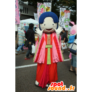 Mascot Himekko tytär pukeutunut vaaleanpunainen, punainen ja vihreä - MASFR25301 - Mascottes Yuru-Chara Japonaises