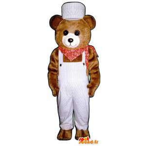 Mascotte d'ours marron en salopette blanche - MASFR006759 - Mascotte d'ours