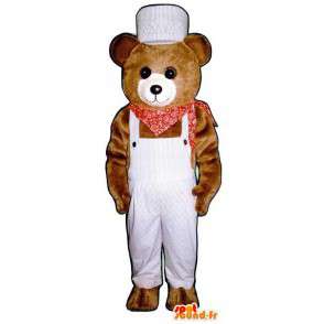 Brown bear mascot in white overalls - MASFR006759 - Bear mascot