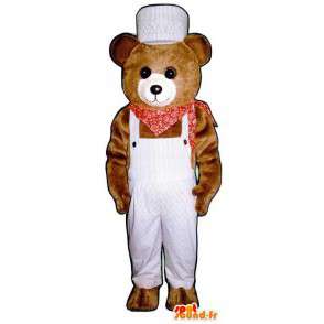 Hnědé medvěd maskot v bílé kombinéze - MASFR006759 - Bear Mascot