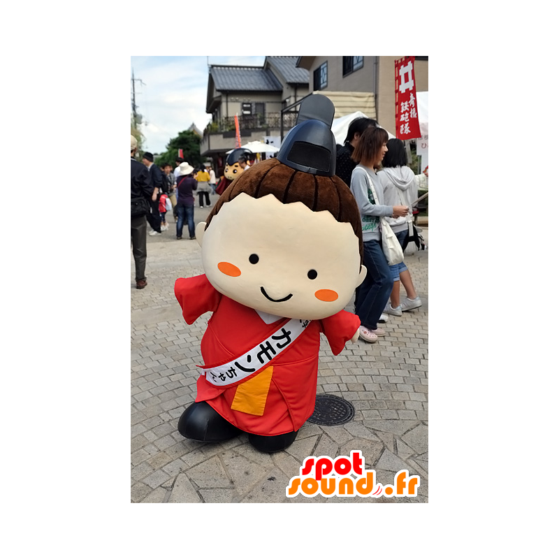 Mascotte Kamon-Chan, uomo giapponese, vestito con una tunica rossa - MASFR25307 - Yuru-Chara mascotte giapponese