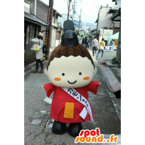 Mascot Kamon-Chan homem japonês, vestido com uma túnica vermelha - MASFR25307 - Yuru-Chara Mascotes japoneses