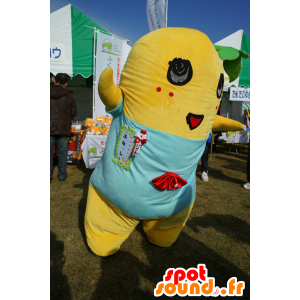 Mascotte de Funassyi, bonhomme jaune, poupon avec un t-shirt bleu - MASFR25308 - Mascottes Yuru-Chara Japonaises