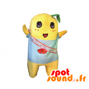 Funassyi maskot, gul mand, baby dukke med en blå t-shirt -