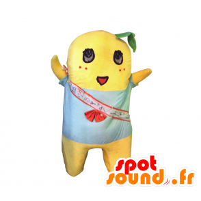 Funassyi maskot, gul man, babydocka med en blå t-shirt -