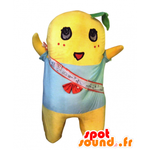 Funassyi maskot, gul mand, baby dukke med en blå t-shirt -