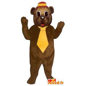 Brun björnmaskot med en gul slips - Spotsound maskot