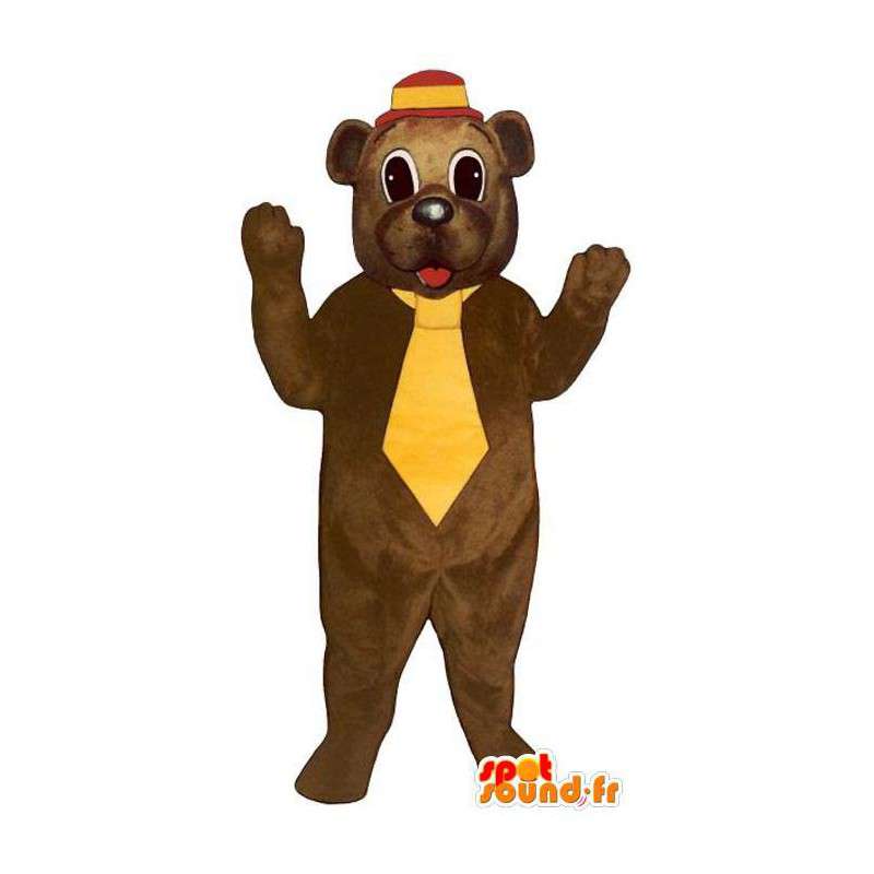 Mascot brown bear with a yellow tie - MASFR006760 - Bear mascot