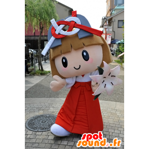 Mascotte girl with flowers and a red and white outfit - MASFR25311 - Yuru-Chara Japanese mascots