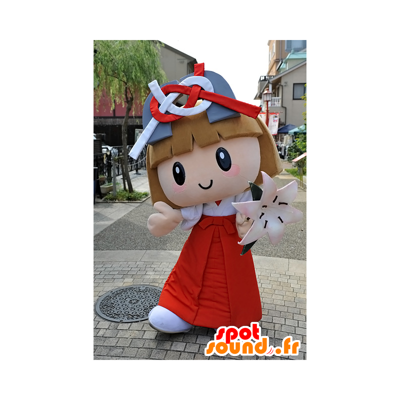 Da mascote da menina, com flores e uma roupa vermelha e branca - MASFR25311 - Yuru-Chara Mascotes japoneses