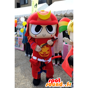 Samurai guerriero mascotte in abito tradizionale rosso - MASFR25312 - Yuru-Chara mascotte giapponese