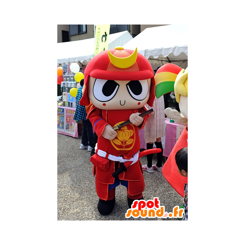 Mascotte de guerrier samouraï, en tenue traditionnelle rouge - MASFR25312 - Mascottes Yuru-Chara Japonaises