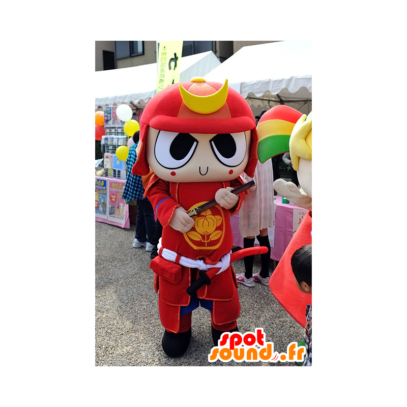 Samurai mascote guerreiro no vestido vermelho tradicional - MASFR25312 - Yuru-Chara Mascotes japoneses