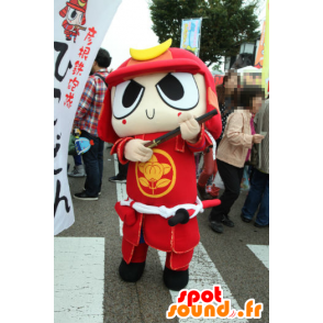 Mascotte de guerrier samouraï, en tenue traditionnelle rouge - MASFR25312 - Mascottes Yuru-Chara Japonaises
