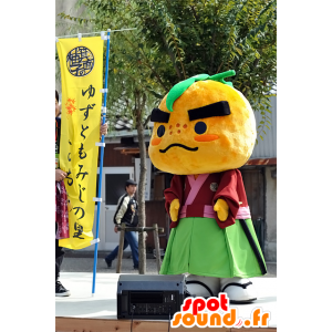 Mascotte de Takino-michi, orange, clémentine, en tenue asiatique - MASFR25313 - Mascottes Yuru-Chara Japonaises