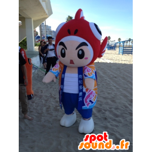 Mascotte de bonhomme, de vacancier, avec un poisson sur la tête - MASFR25314 - Mascottes Yuru-Chara Japonaises