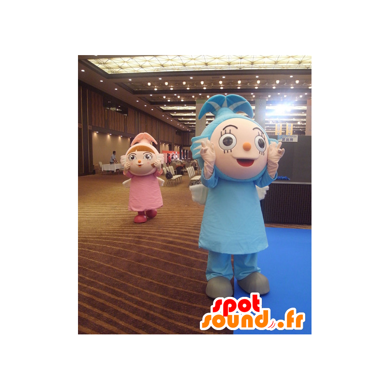 2 mascottes, une fille rose et un garçon bleu - MASFR25315 - Mascottes Yuru-Chara Japonaises