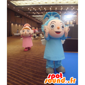 Beiden Maskottchen, ein rosa Mädchen und Jungen blau - MASFR25315 - Yuru-Chara japanischen Maskottchen
