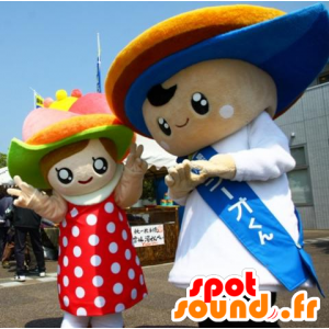 2 jongen koppel mascottes en goed gekleed meisje - MASFR25316 - Yuru-Chara Japanse Mascottes