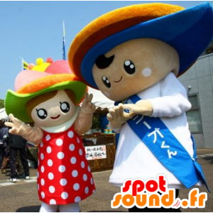 2 poika vääntömomentti maskotteja ja hyvin pukeutuneita tyttö - MASFR25316 - Mascottes Yuru-Chara Japonaises