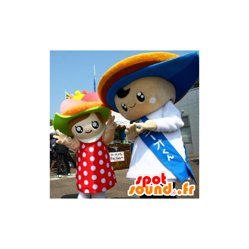 2 gutt dreiemoment maskoter og velkledd jente - MASFR25316 - Yuru-Chara japanske Mascots