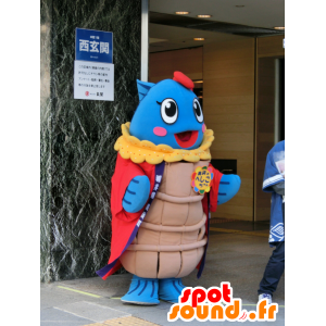 Mascot pesce azzurro e beige con un vestito colorato - MASFR25319 - Yuru-Chara mascotte giapponese