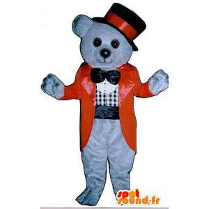 Mascotte dell'orso grigio-blu in un vestito rosso - MASFR006762 - Mascotte orso