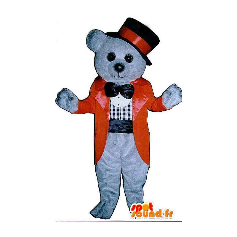 Mascot oso gris-azul con traje rojo - MASFR006762 - Oso mascota